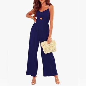 Women's Loose Sleeveless Jumpsuits Adjustable Spaghetti Strap Long Pant NAVY